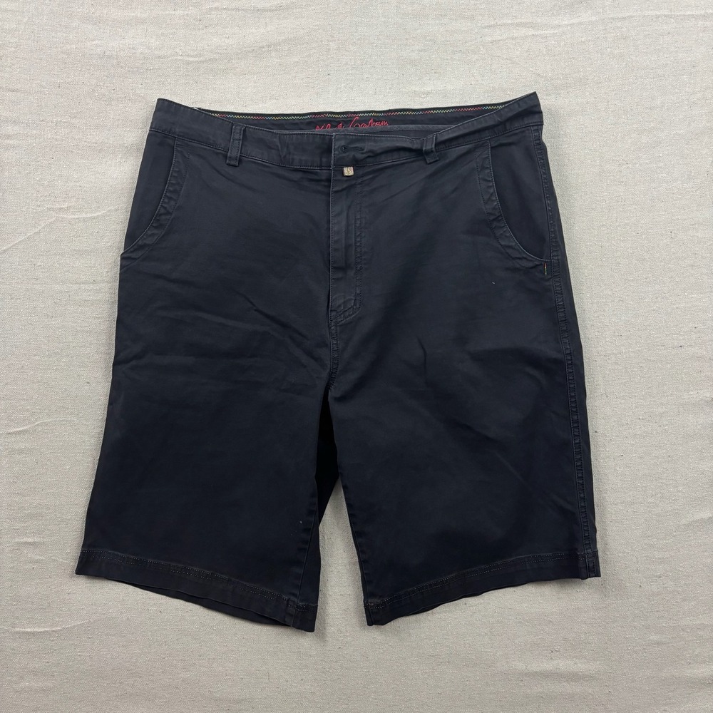 Robert Graham Chino Shorts Mens 34 Navy Blue Stretch Cotton Rainbow Stitching‎